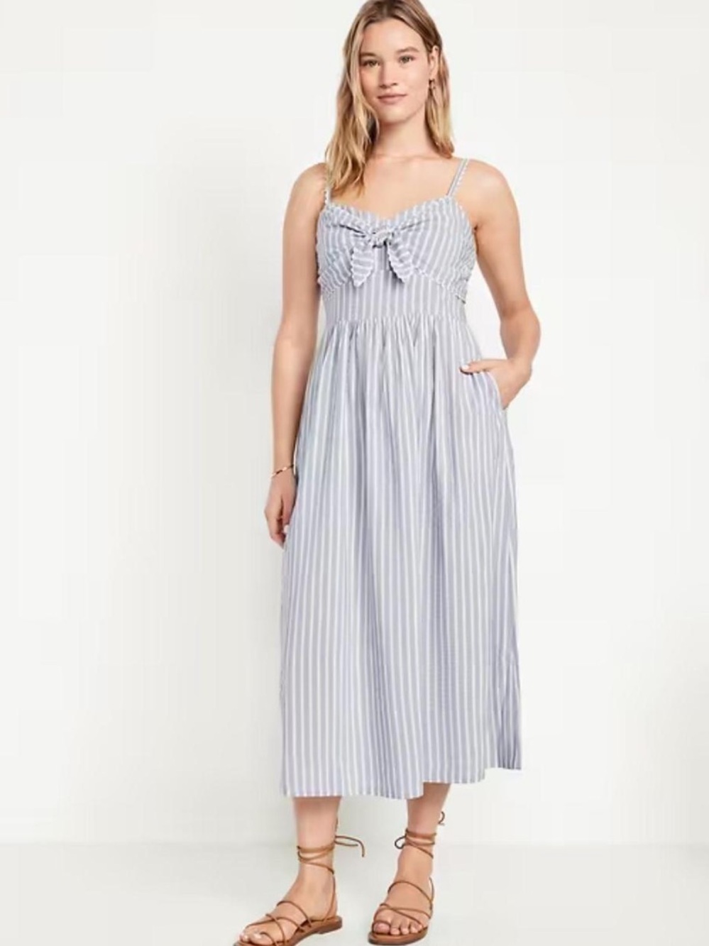 Old Navy Fit & Flare Tie-Front Seersucker Midi Dress